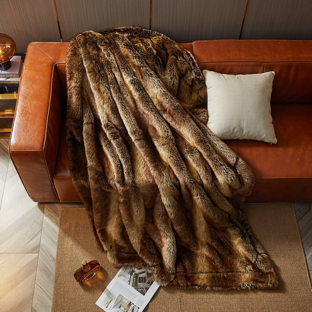 Luxury Faux Fur Throw Blanket for Bed Super Thick Warm Long Fluff Fuzzy Blankets for Bedroom Living Room, 60" x 80", ... - Image 2