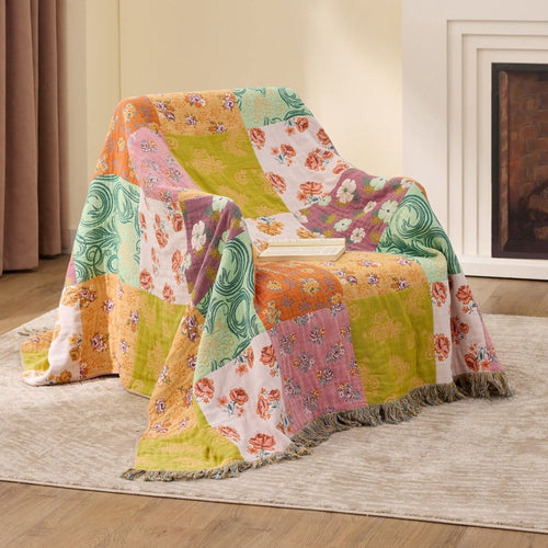 100% Cotton Boho Blankets for Home Decor – Colorful Patchwork Reversible Farmhouse Quilt Bedding, Vintage Woven Decor... - Image 2