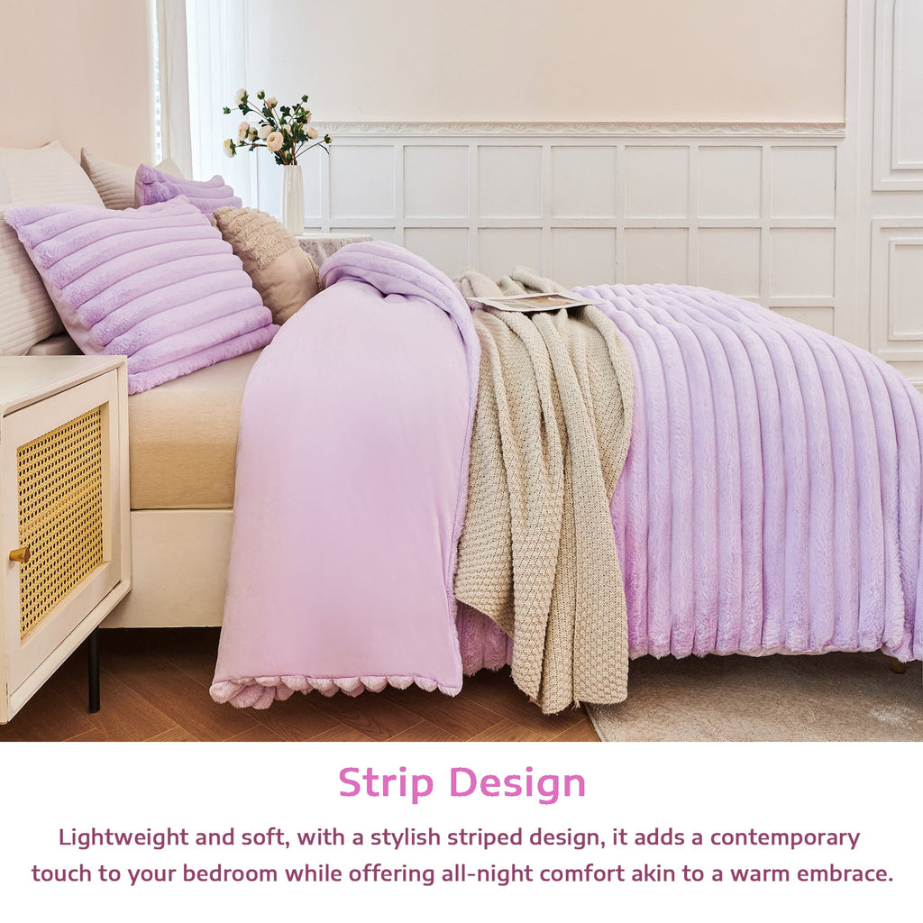 ZRNBAST Fleece Twin Comforter Set, Light Purple Super Soft Furry Plush Bedding, Luxury Fluffy Fuzzy Heavy Bed Set for Winter with 2 Pillowca - Image 4