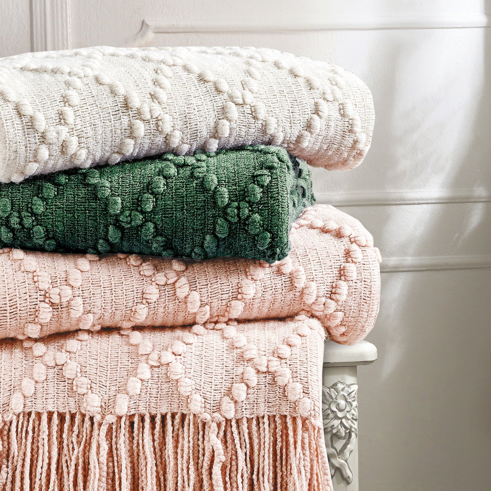 Texture Pure Color Soft Throw Blanket and Sofa Or Bed Knitted Decorative Blanket 50 x70 inches Jacquard Diamond Beige... - Image 4