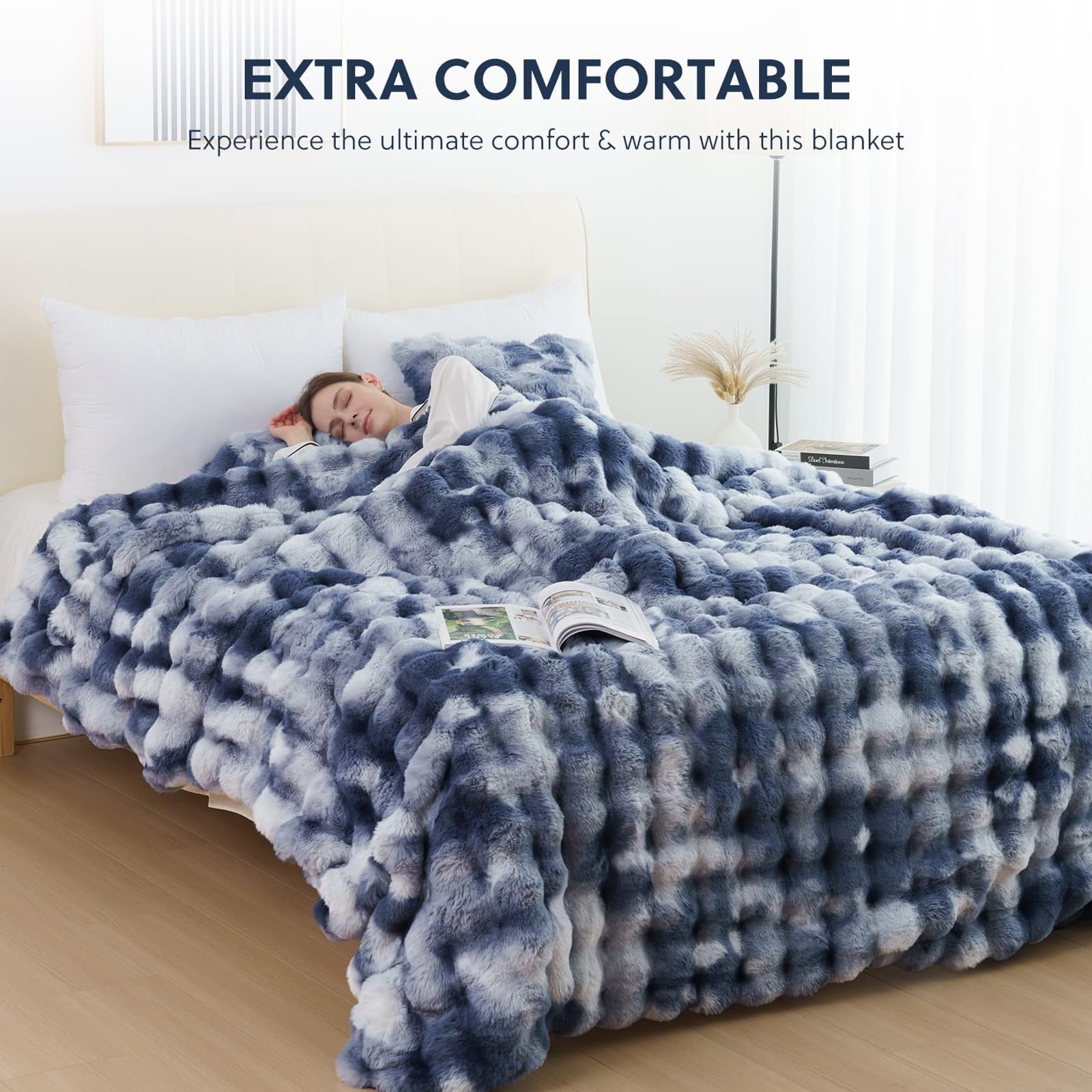 Faux Fur Throw Blanket for Couch Luxury Fluffy Thick Bubble Blanket Warm Cozy Throw for Bedroom Living Room, 50" x 60... - Image 3