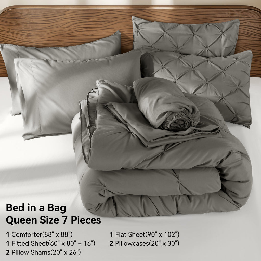 SONORO KATE Queen Comforter Set, 7 Pieces Bedding Sets for All Season, Bed in a Bag with Pleated Comforter - Flat Sheet & Fitted Sheet - Pil - Image 5