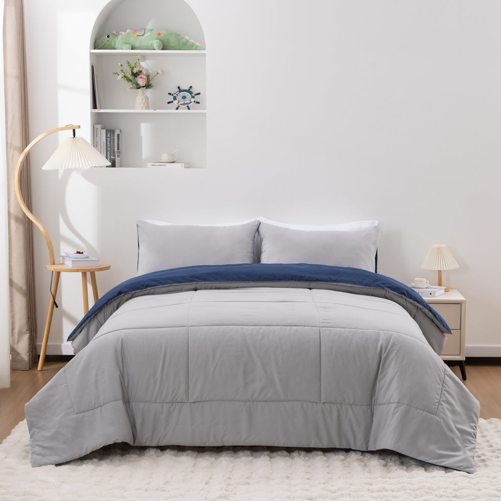 Queen Comforter Set All Season Reversible Bed Set with 2 Pillow Cases 3 Pieces Bedding Sets Down Alternative Blue/Gra... - Image 5
