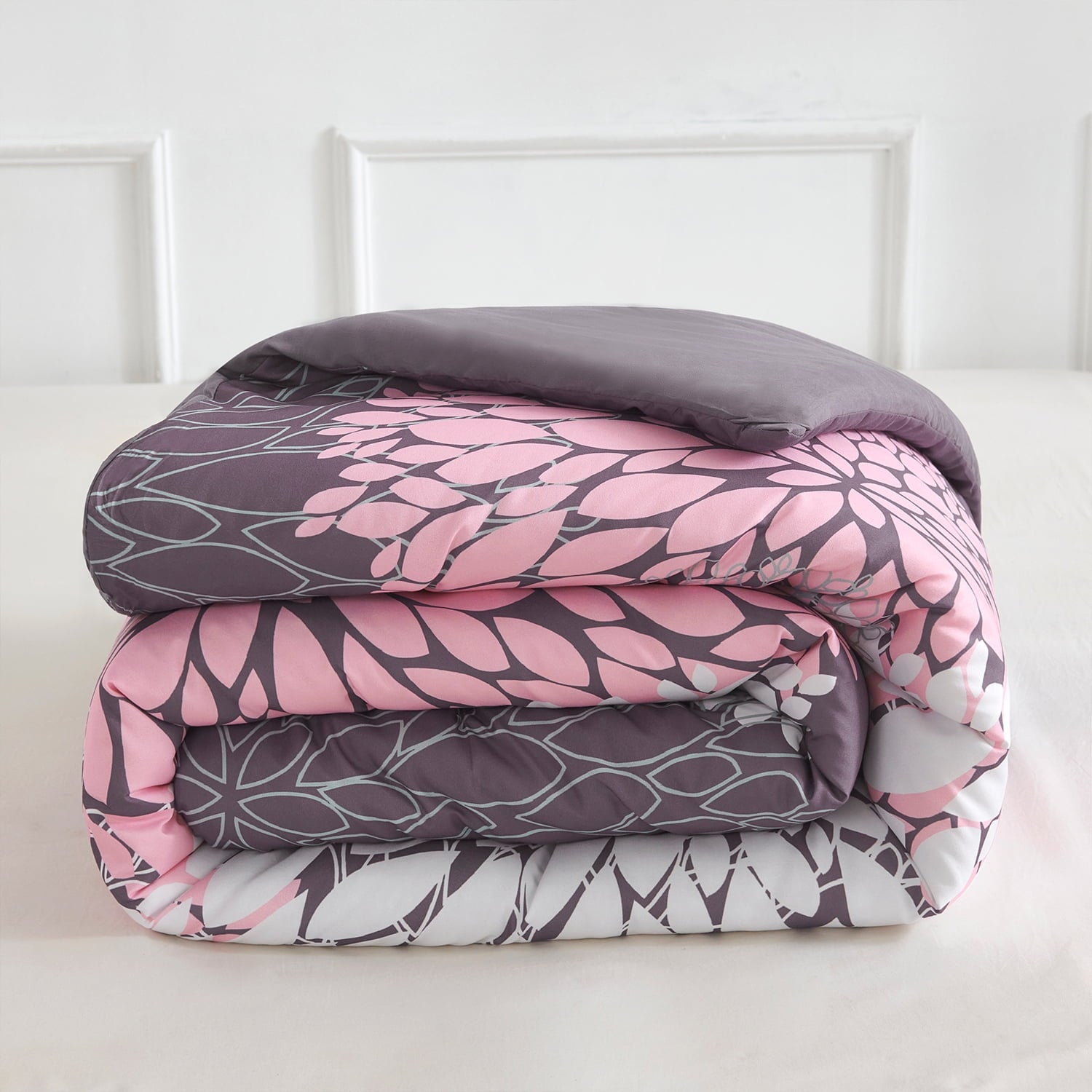 2 Pieces Pink Floral Comforter Set Twin Size, Botanical Bedding Sets with Cute Flowers Printing for Teen Girls - Image 5