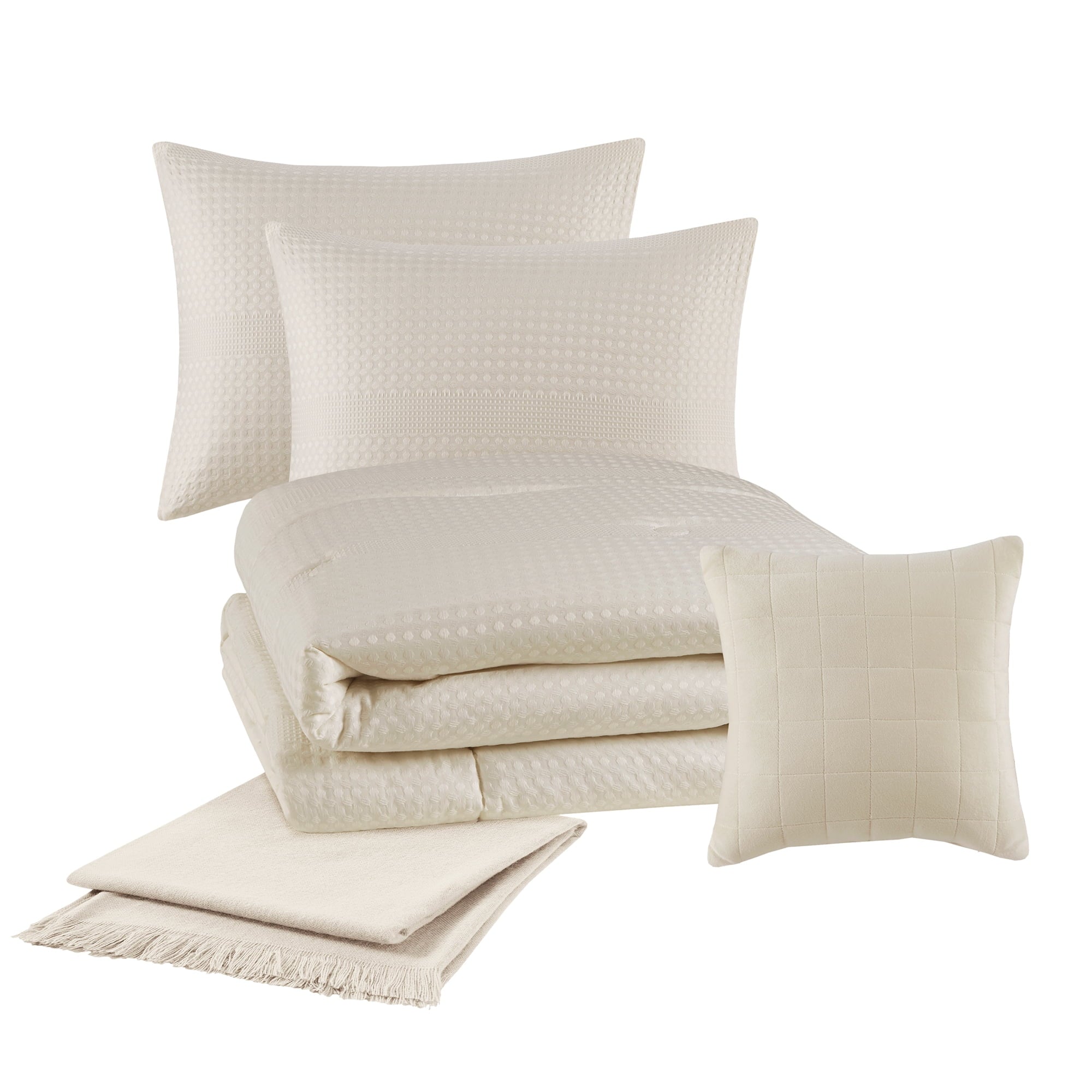5-Piece Papyrus Beige Waffle Comforter Set, Full/Queen - Image 4