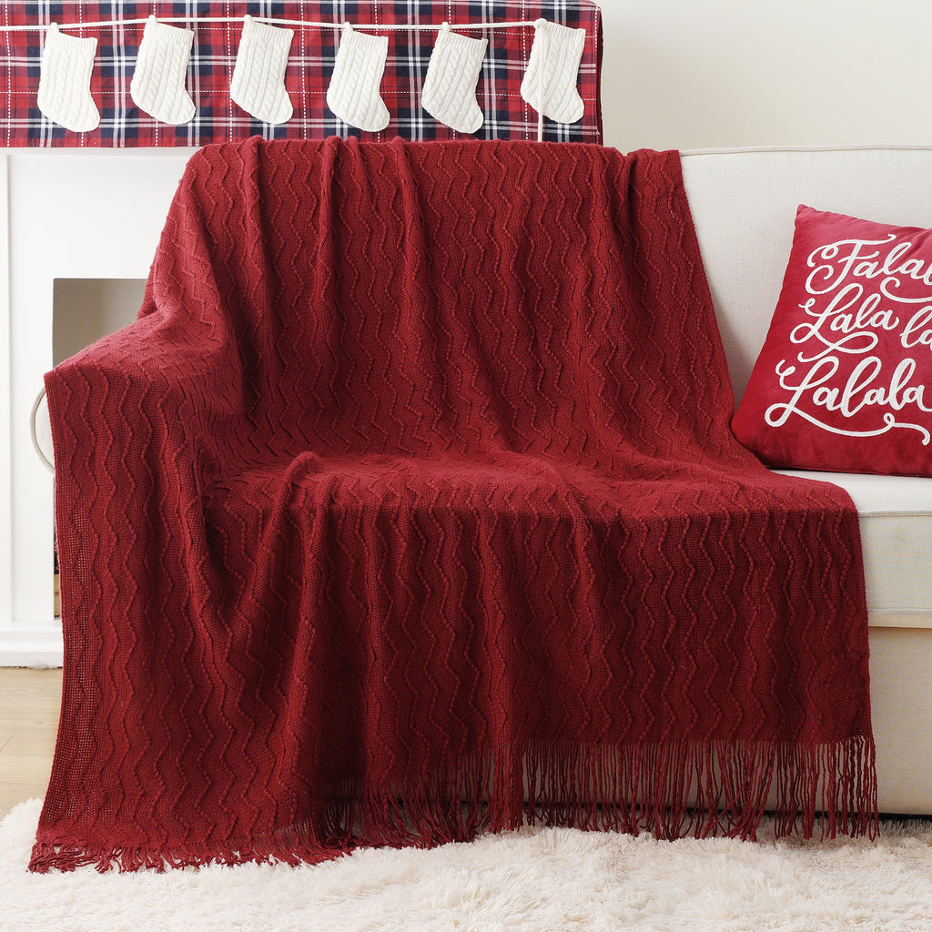 Battilo Dark Red Blanket for Couch,Burgundy Knit Throw Blanket for Bedroom,Christmas Throw,50"x60" - Image 6
