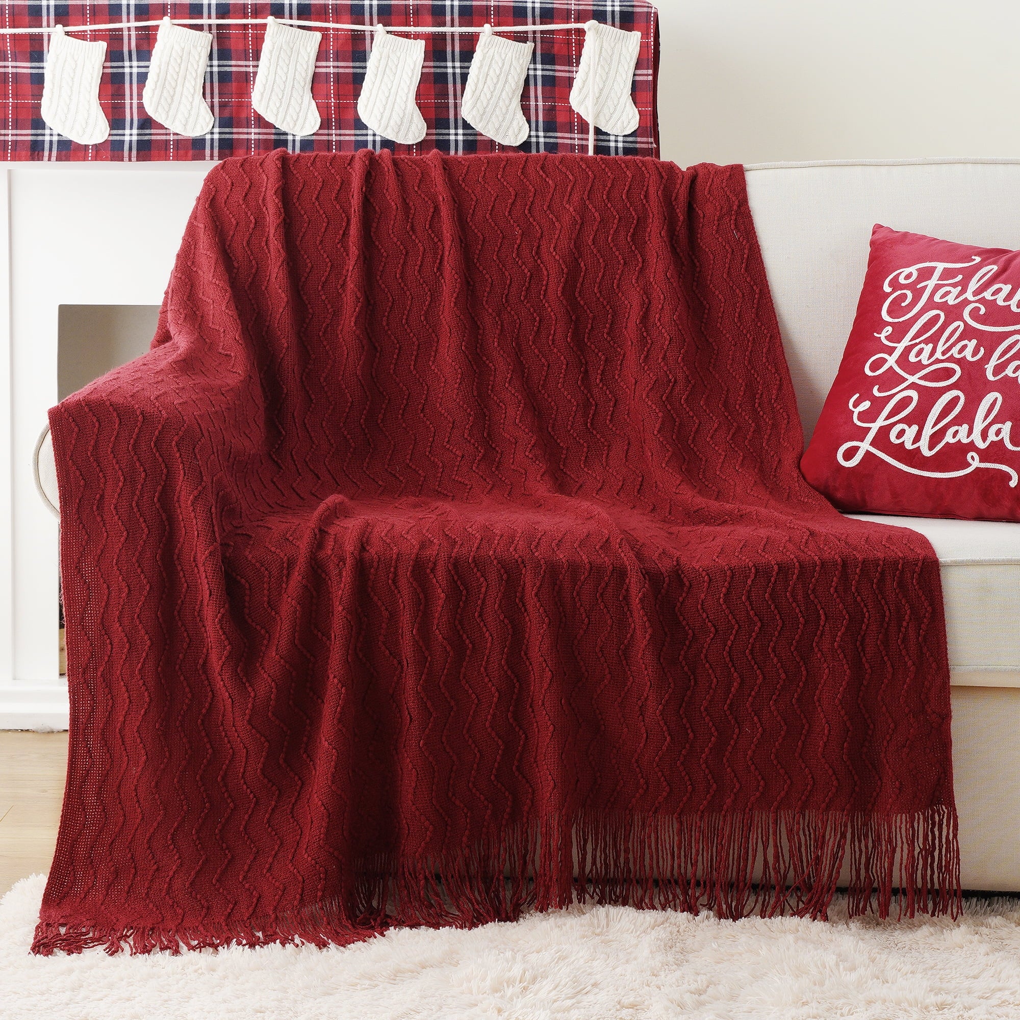 Battilo Dark Red Blanket for Couch,Burgundy Knit Throw Blanket for Bedroom,Christmas Throw,50"x60" - Image 6