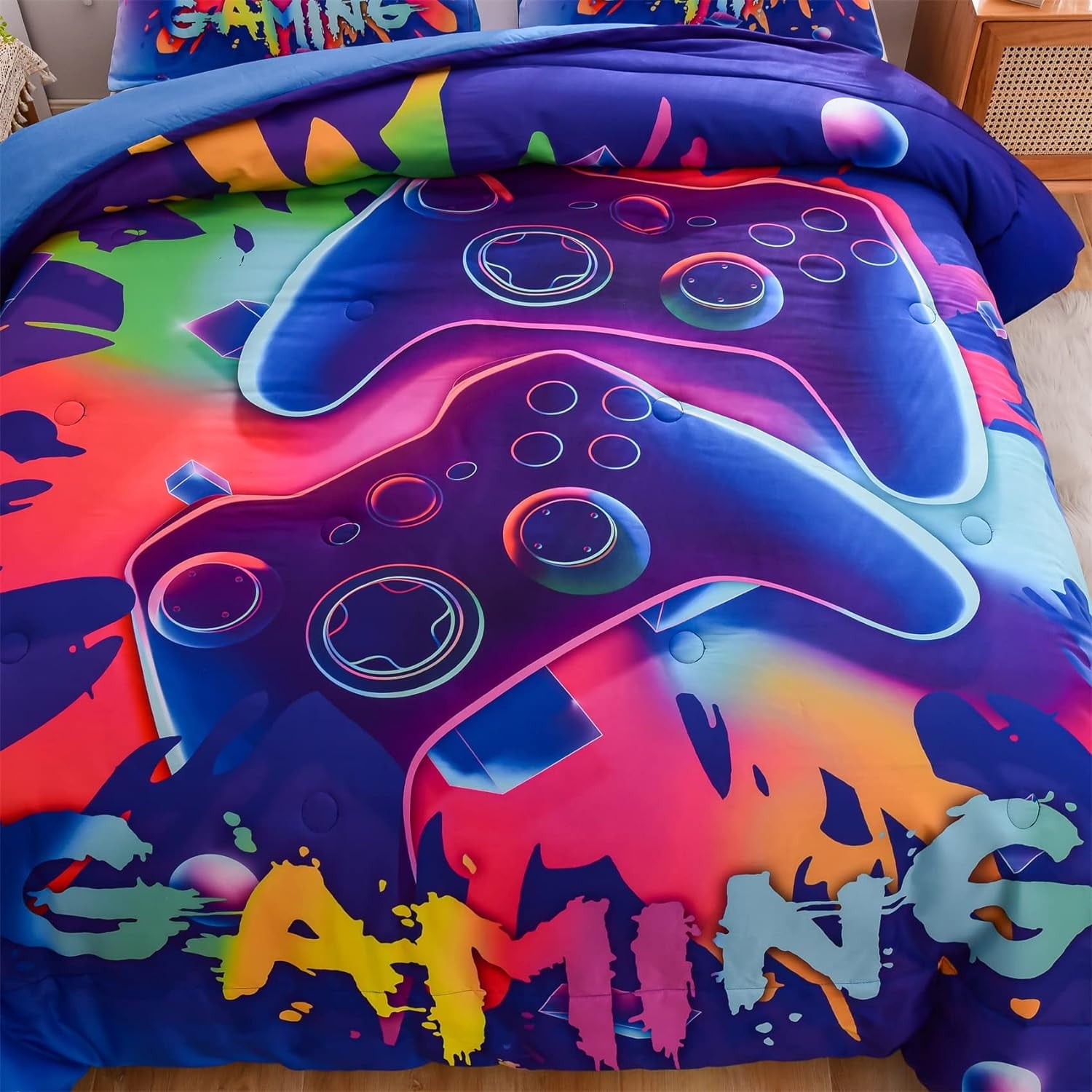 NTBED Purple Queen Gaming Comforter Sets for Boys Kids Bedding Sets Colorful Games Console Gamer Quilt Set - Image 2