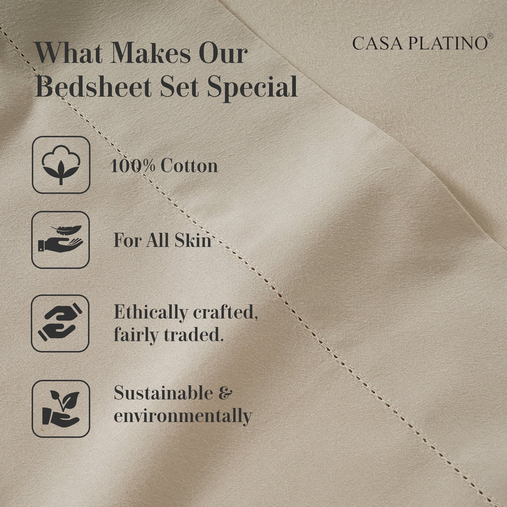 Casa Platino 100% Cotton Sheets Set – 4 Piece Cal King Bed Sheet, Soft & Comfy All Season Breathable Percale Weave, 15” Snug Fit Deep Pocket - Image 5
