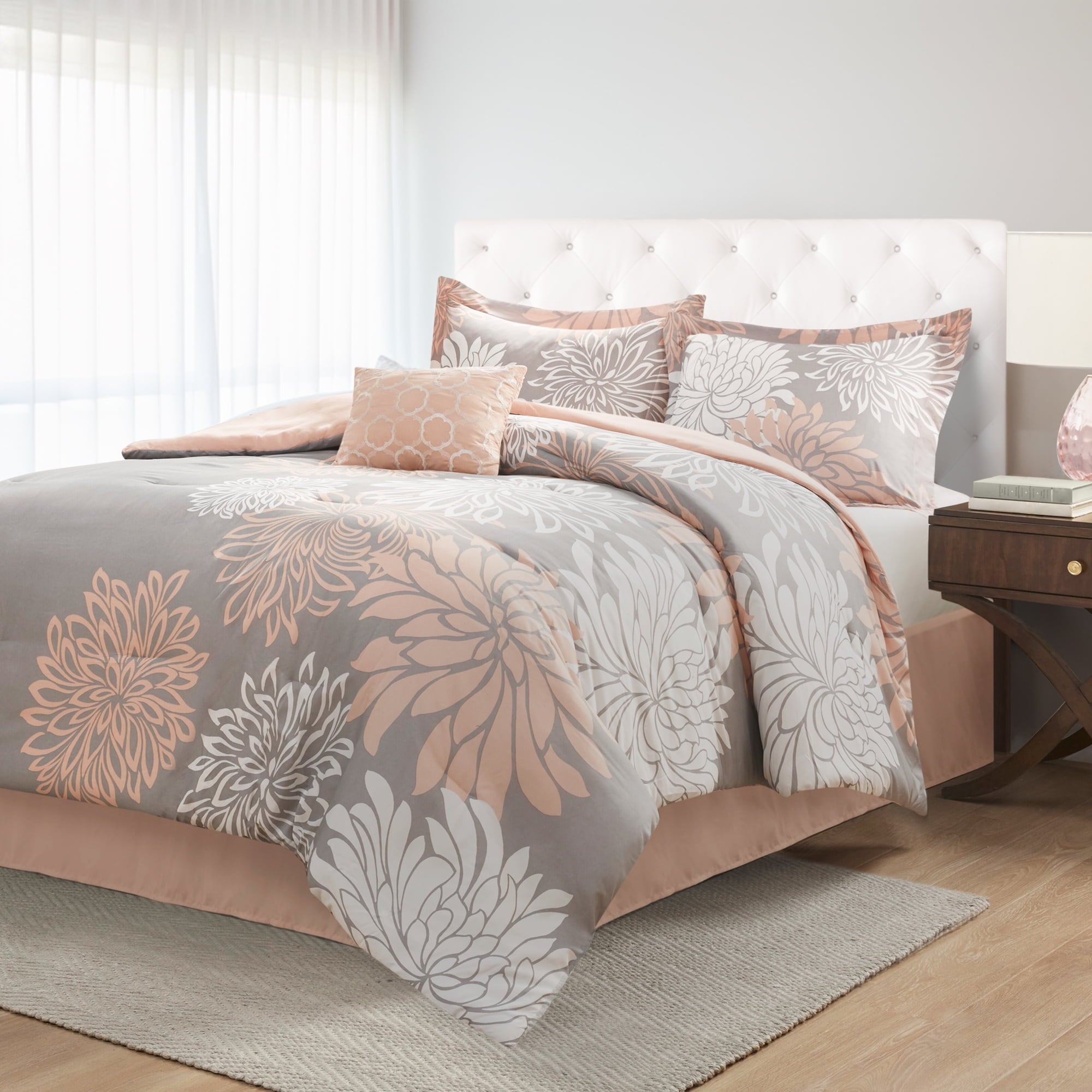 Regency Heights King Size Comforter Set, 5-Piece Floral Bedding Set for All Season, Blush Comforter Set King with Bed Skirt - Image 4