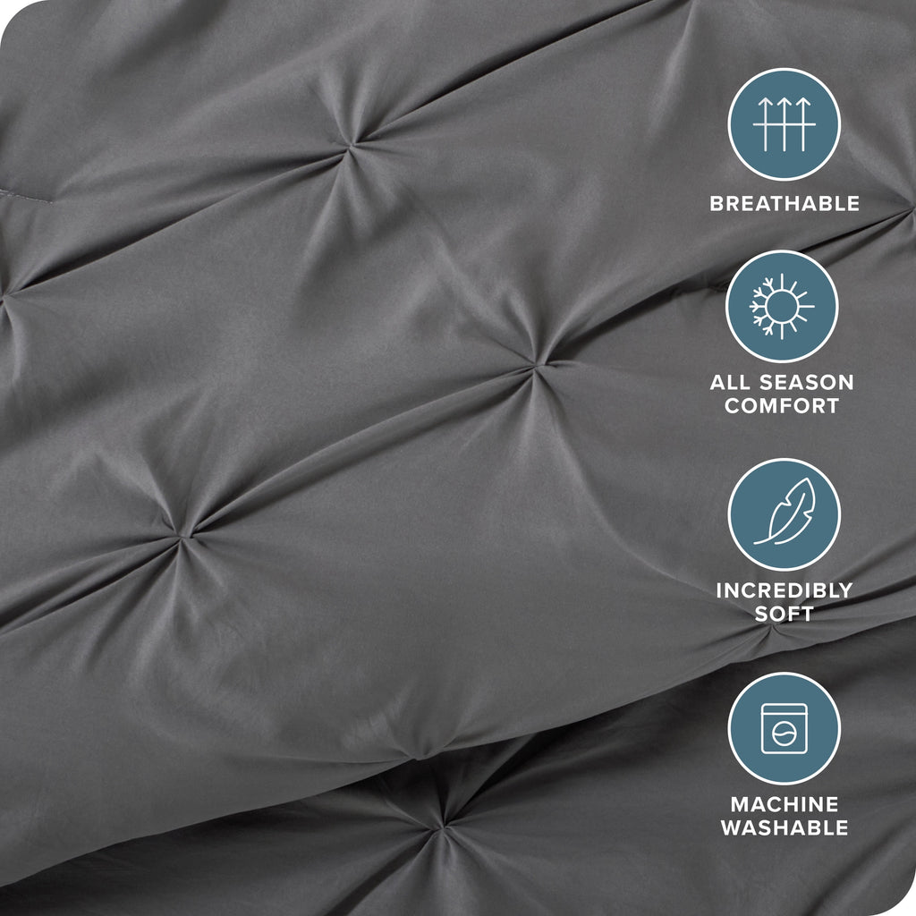 Bare Home Pintuck Down Alternative Comforter Set - 3-Pieces - All Seasons - King, Grey - Image 3