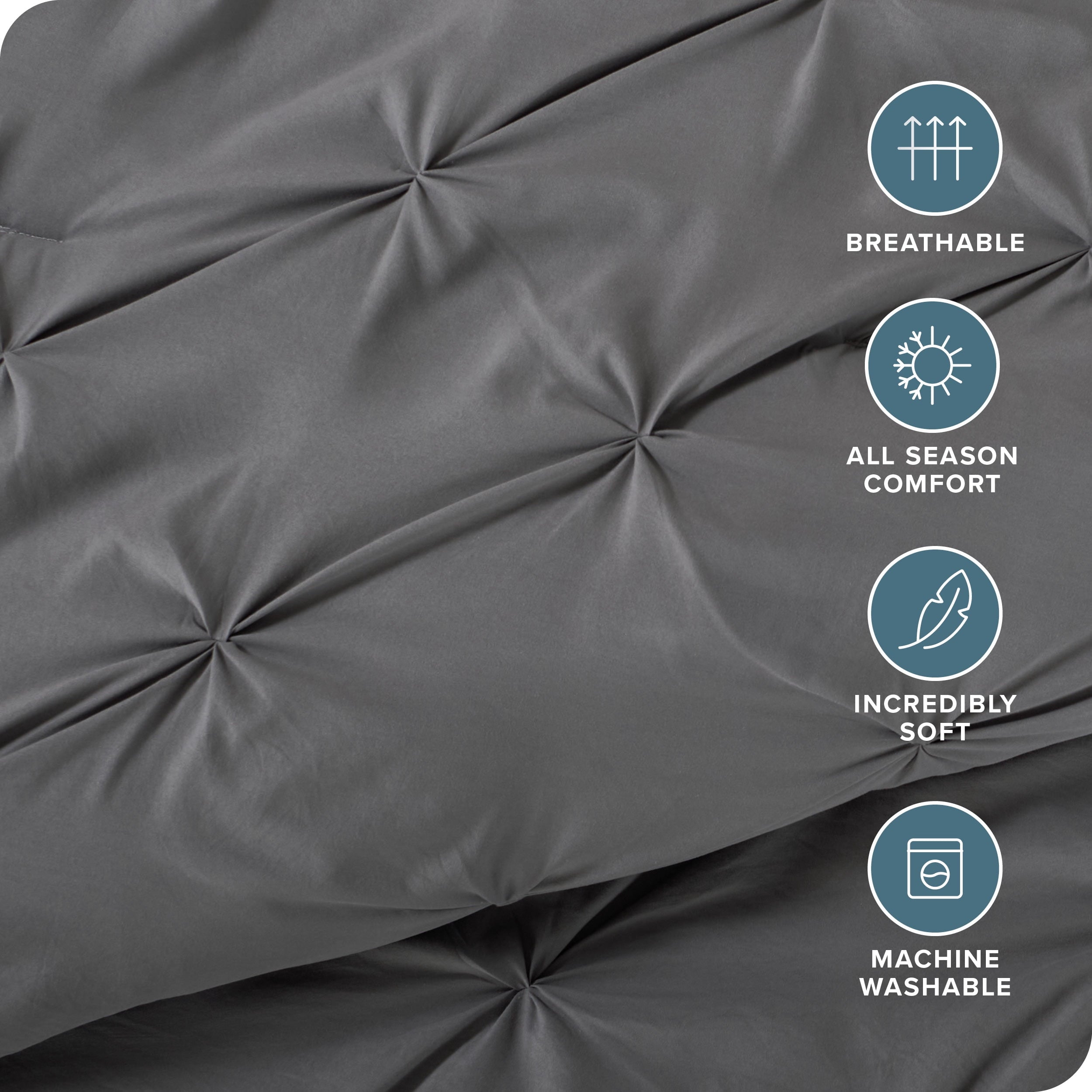 Bare Home Pintuck Down Alternative Comforter Set - 3-Pieces - All Seasons - King, Grey - Image 3