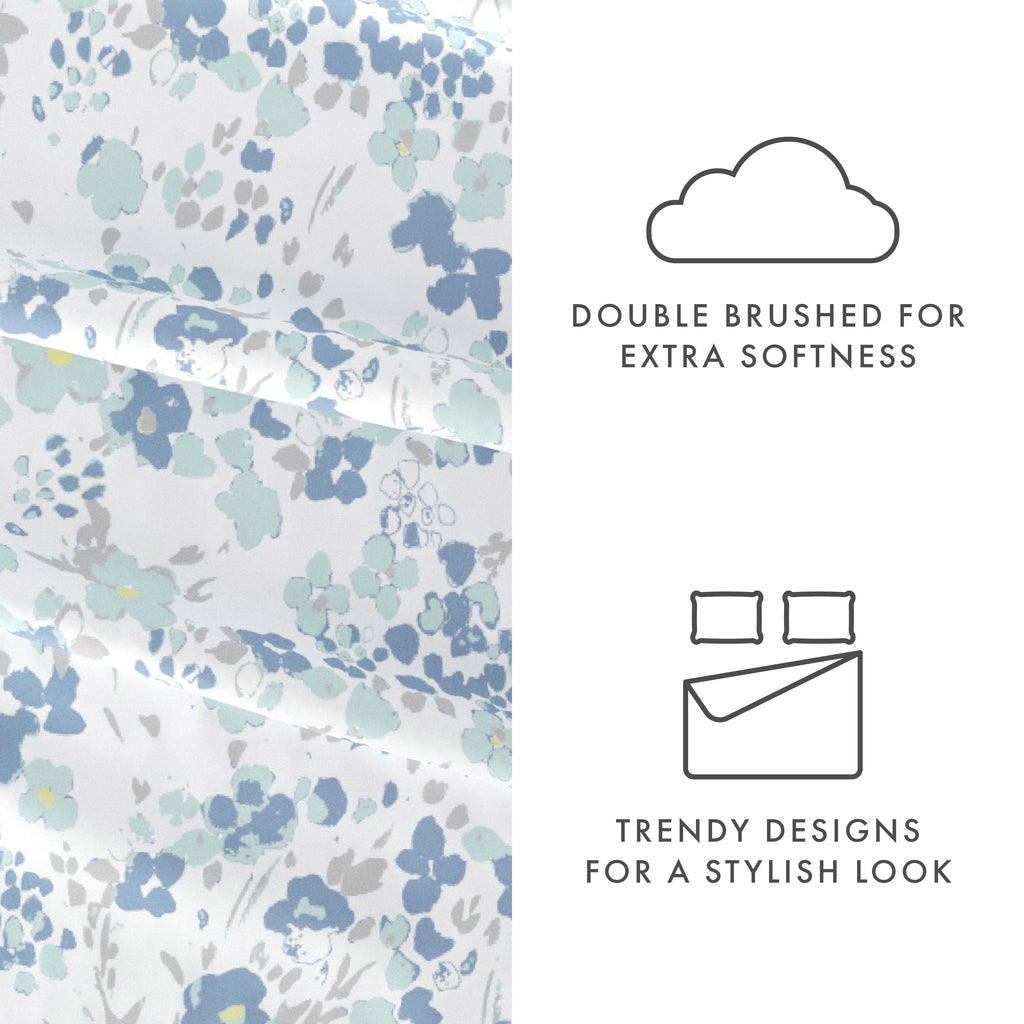 4 Piece Pattern Microfiber Bed Sheets Set, Light Blue Violets, Full - Image 4