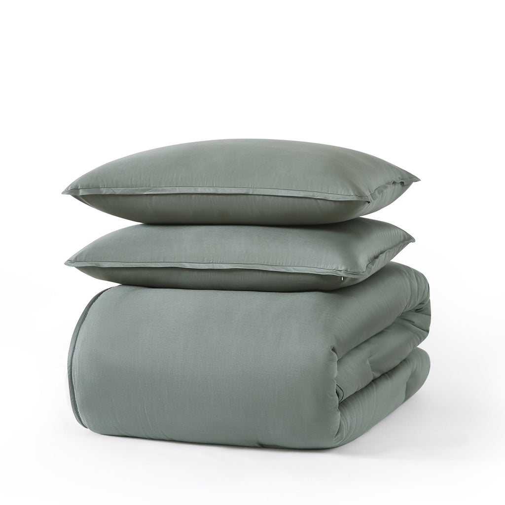 3-Piece 400 Thread Count Flag Stone Green Cotton Lyocell Blend Comforter Set, Adult King - Image 4