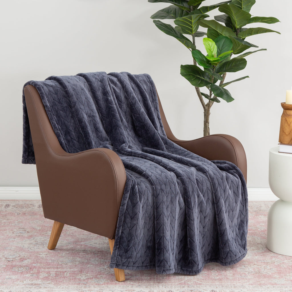 Textured Velvet Plush Soft Fleece Throw Blanket, Oversized, Greystone - Image 2