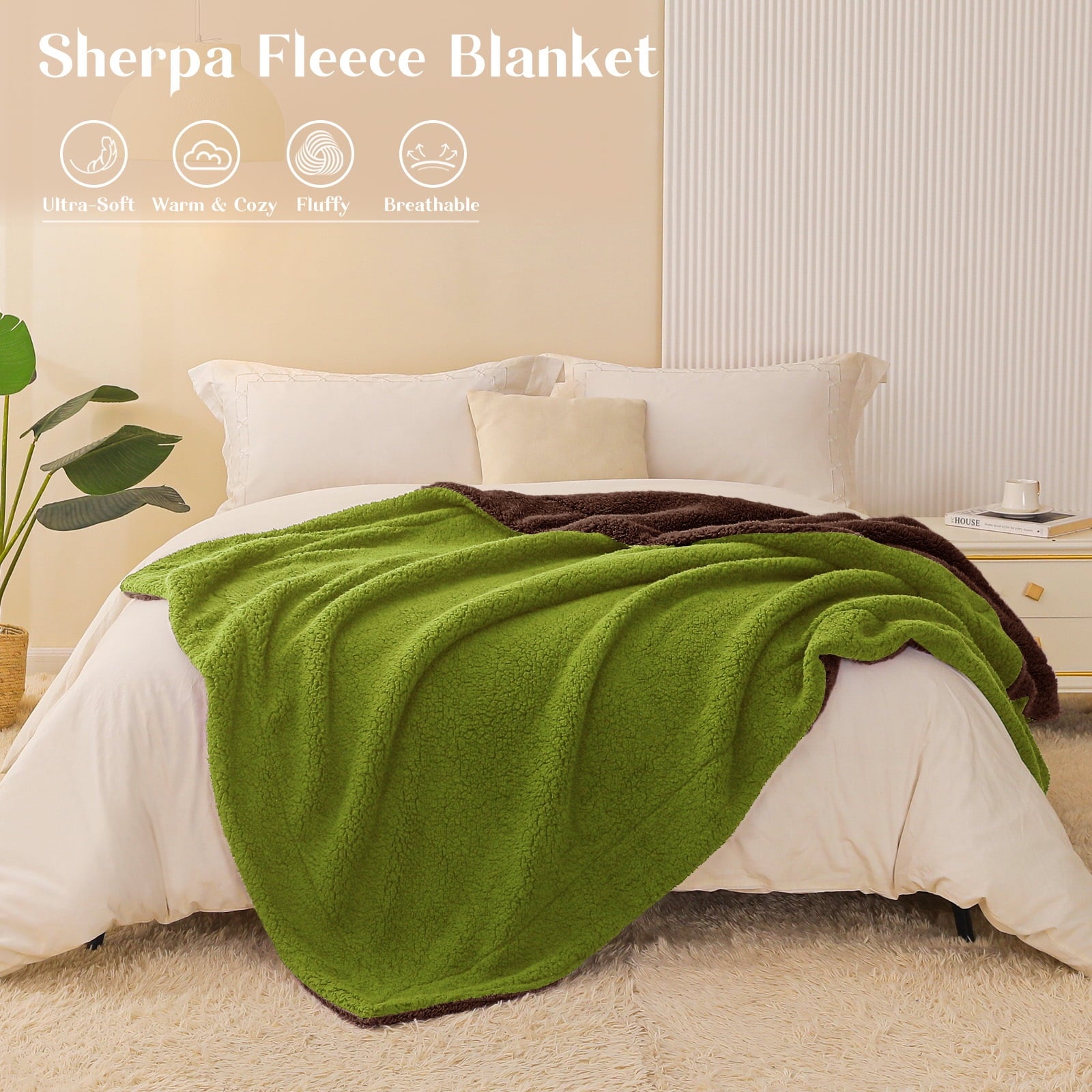 Reversible Sherpa Fleece Throw Blanket for Couch, Soft Plush Blanket for Bed Sofa, Warm Fluffy Blankets for All Seaso... - Image 6