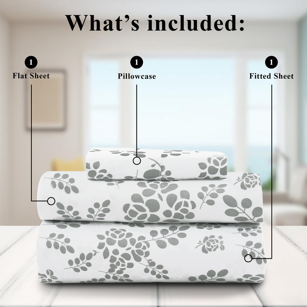 Lux Decor Twin Microfiber Bed Sheets - 3 Piece Floral Sheet Set, Soft Breathable Bedding, Wrinlkle Resistant, OEKO-TE... - Image 3