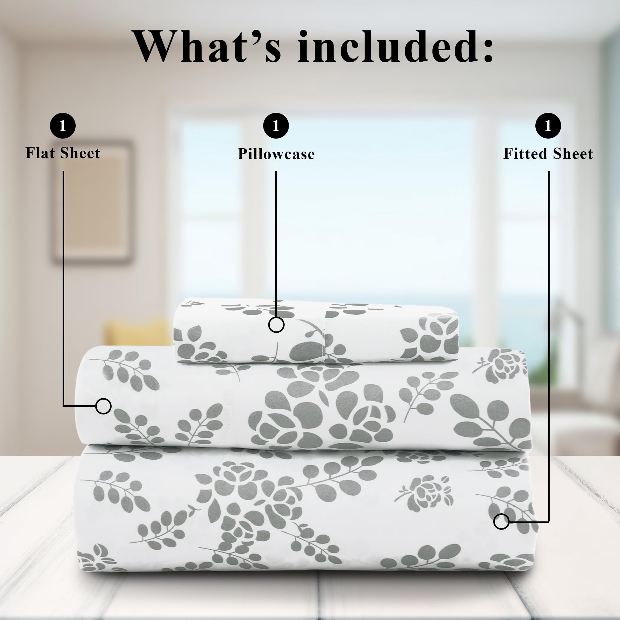 Lux Decor Twin Microfiber Bed Sheets - 3 Piece Floral Sheet Set, Soft Breathable Bedding, Wrinlkle Resistant, OEKO-TE... - Image 3