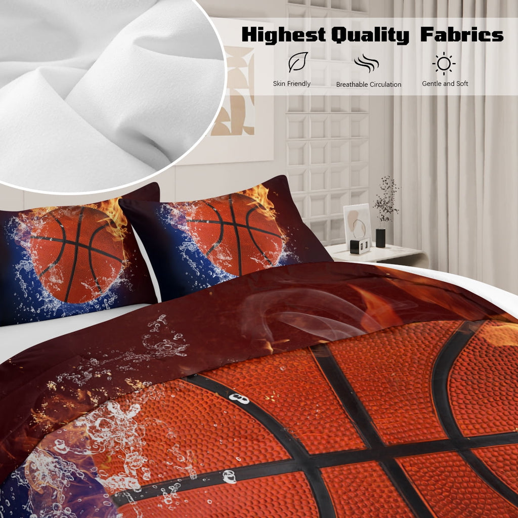 BlessLiving Twin Comforter Set, 3 Pieces Sport Bedding Set for Kids Boys Teens Brushed Microfiber Basketball Comforter Set, 66x90 inchs - Image 2
