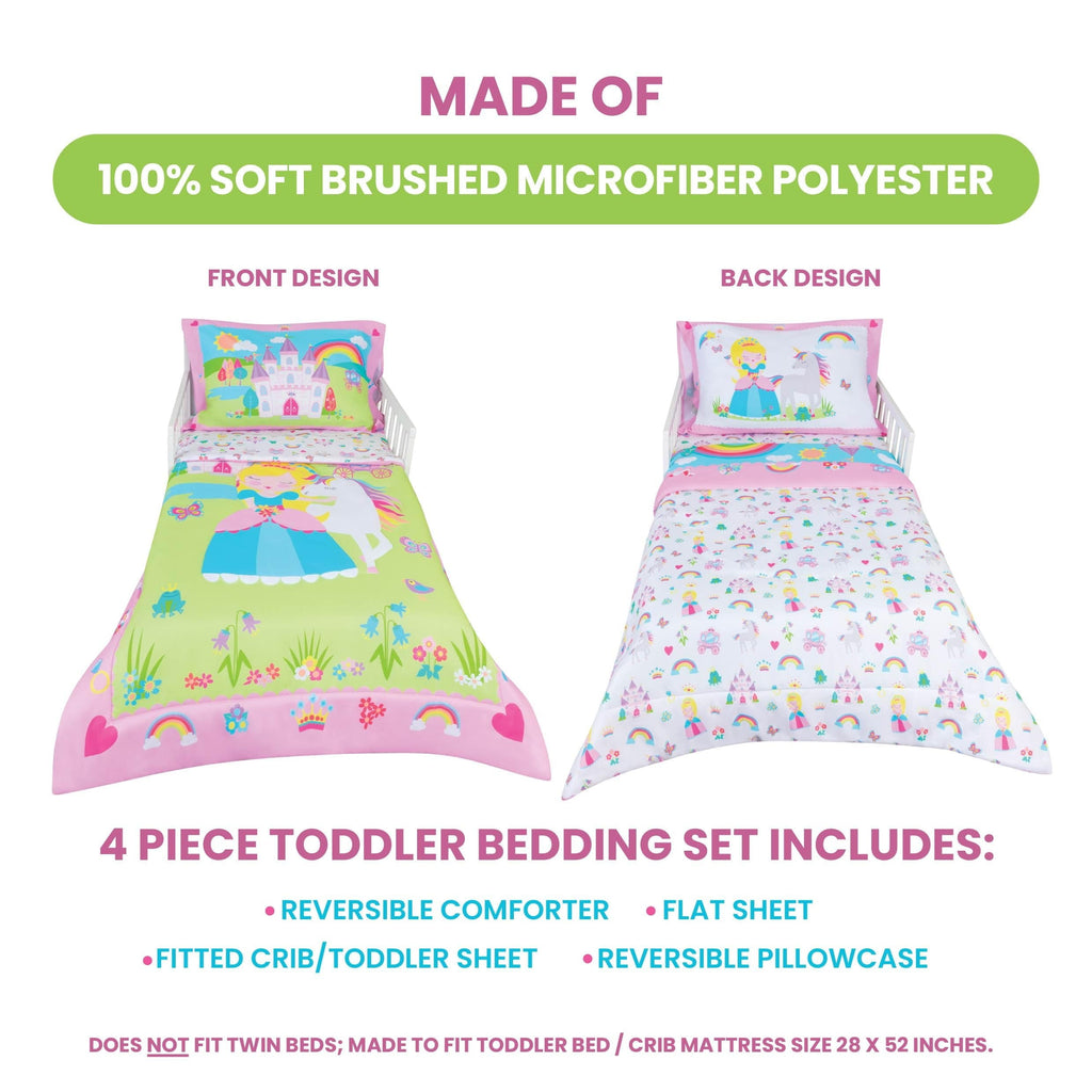 Princess Toddler Bedding Set for Girls - 4-Piece Toddler Bed Comforter Sets for Girls, Reversible Comforter & Pillowc... - Image 3