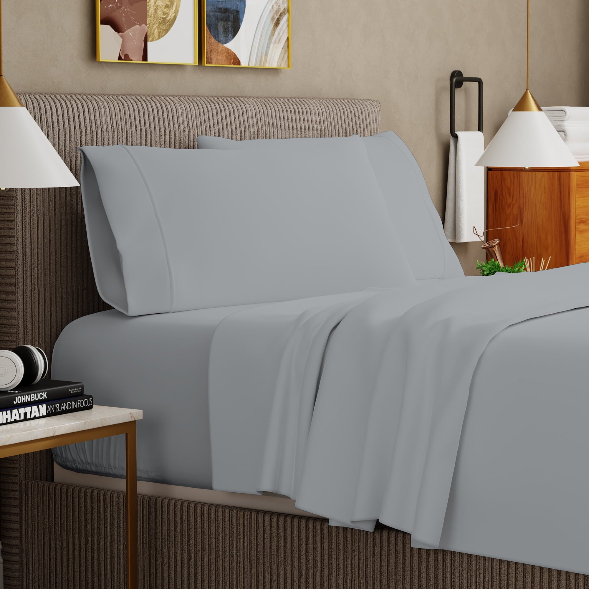 Soft Finish Microfiber Percale Queen Bed Sheet Set – 4-Piece Lightweight, Wrinkle-Resistant, Quick-Dry, Light Gray - Image 5
