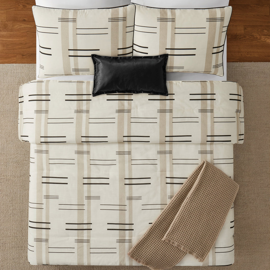 Full/Queen Comforter Set, All-Season, 5-Piece, Tan Modern - Image 2