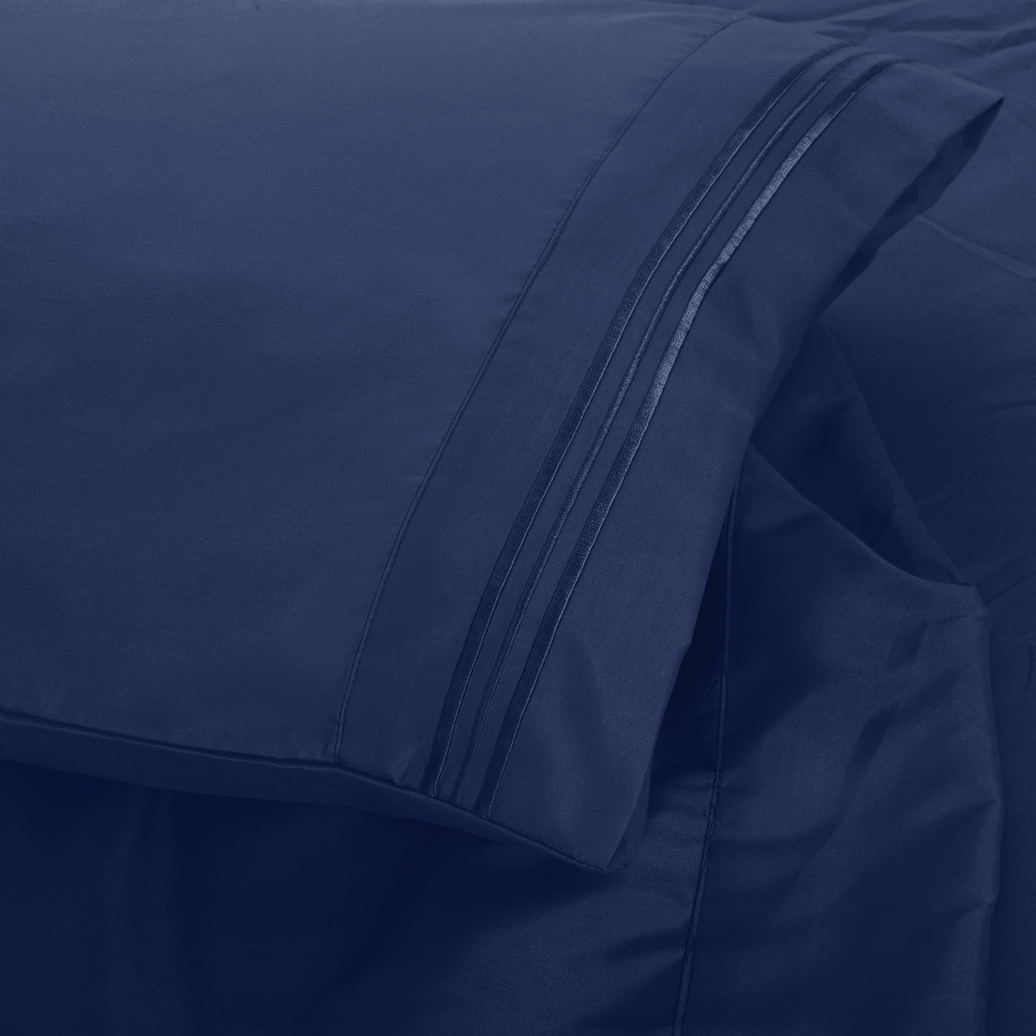 Queen Bed Sheets Set, 6 Pc Microfiber Bed Sheets, Extra Deep Pocket Queen Fitted Sheet, Flat Sheet & Pillowcases, Nav... - Image 4