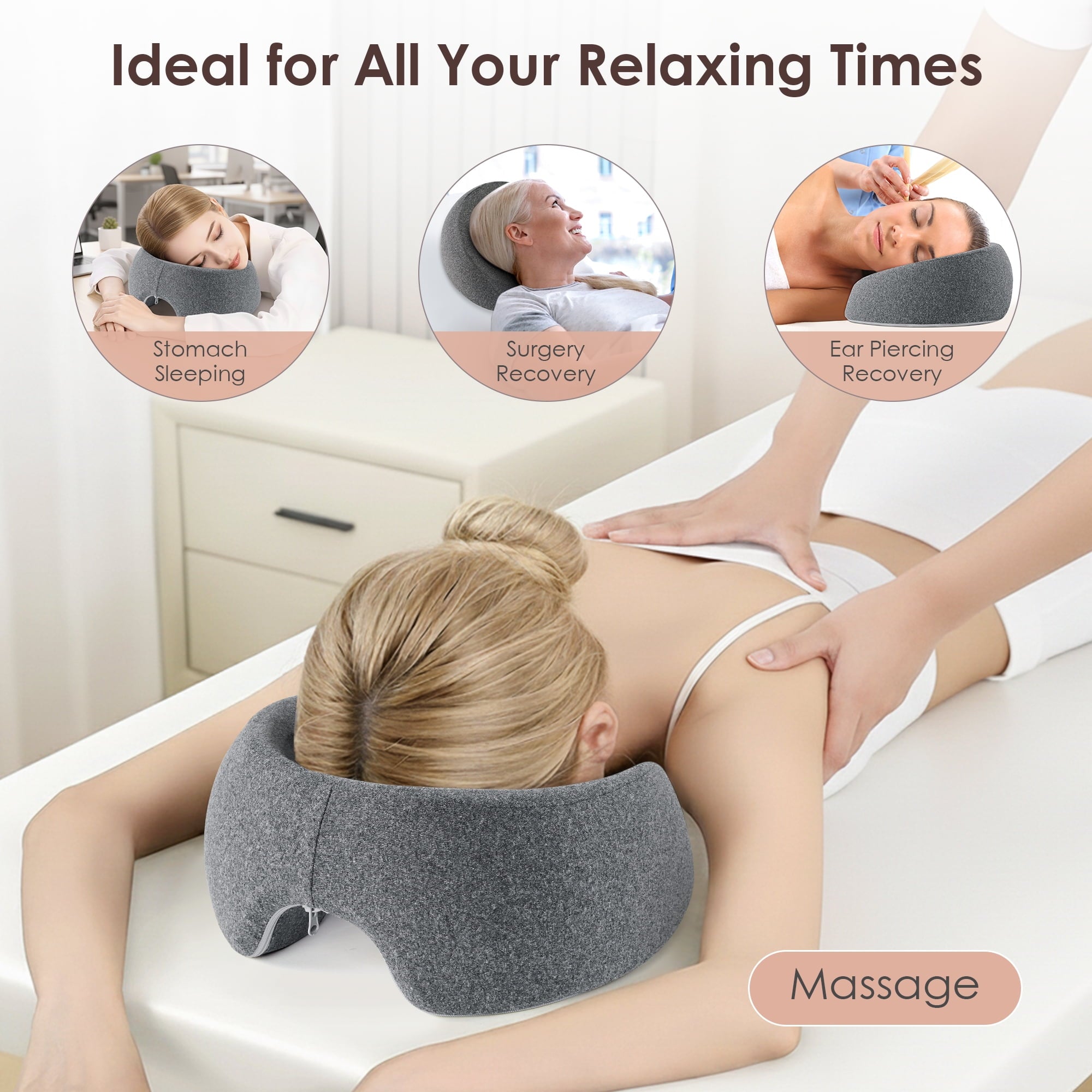 Face Down Pillow Massage Headrest for Bed, Memory Foam Pillow Face Cradle Support for Stomach Sleepers, Eye Post-Surg... - Image 4
