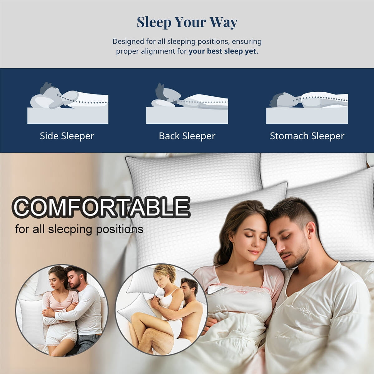 Pillows King Size Set of 2, Hotel Quality, Down Alternative Gusseted Bed Pillows for Side, Back, or Stomach Sleepers, White - Image 3