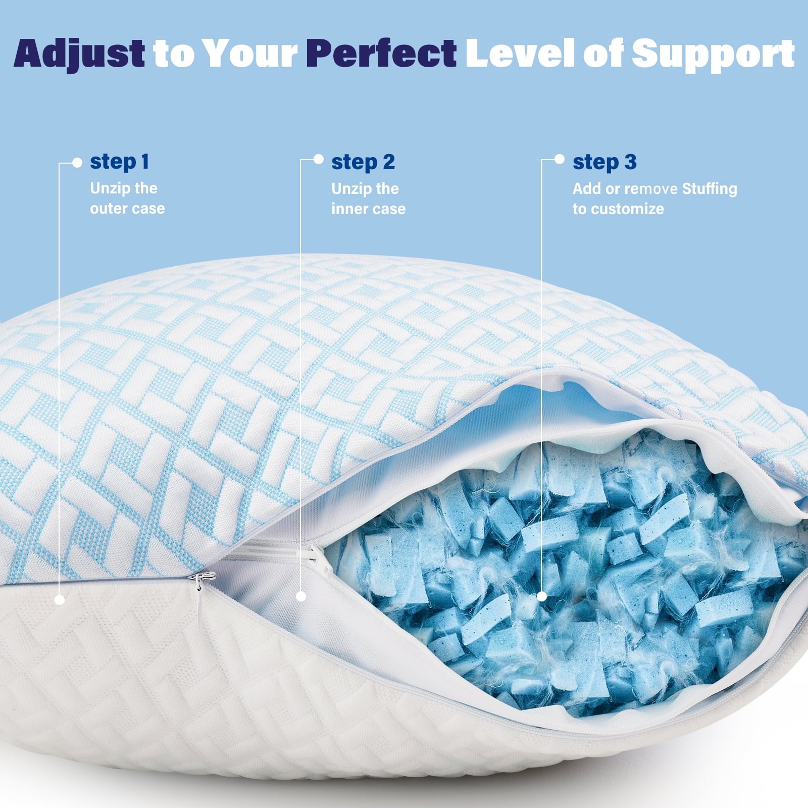Cooling Bed Pillows for Sleeping Shredded Memory Foam Pillows Queen Size Set of 2 Pack - Image 6