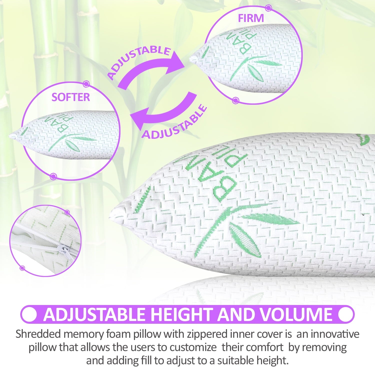 King Size Pillow, Memory Foam Bed Pillows with Washable Pillowcases, King - Image 3
