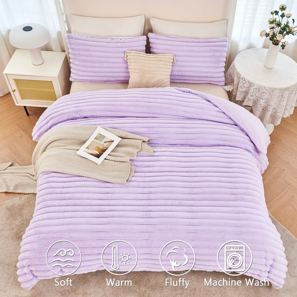 ZRNBAST Fleece Twin Comforter Set, Light Purple Super Soft Furry Plush Bedding, Luxury Fluffy Fuzzy Heavy Bed Set for Winter with 2 Pillowca - Image 3