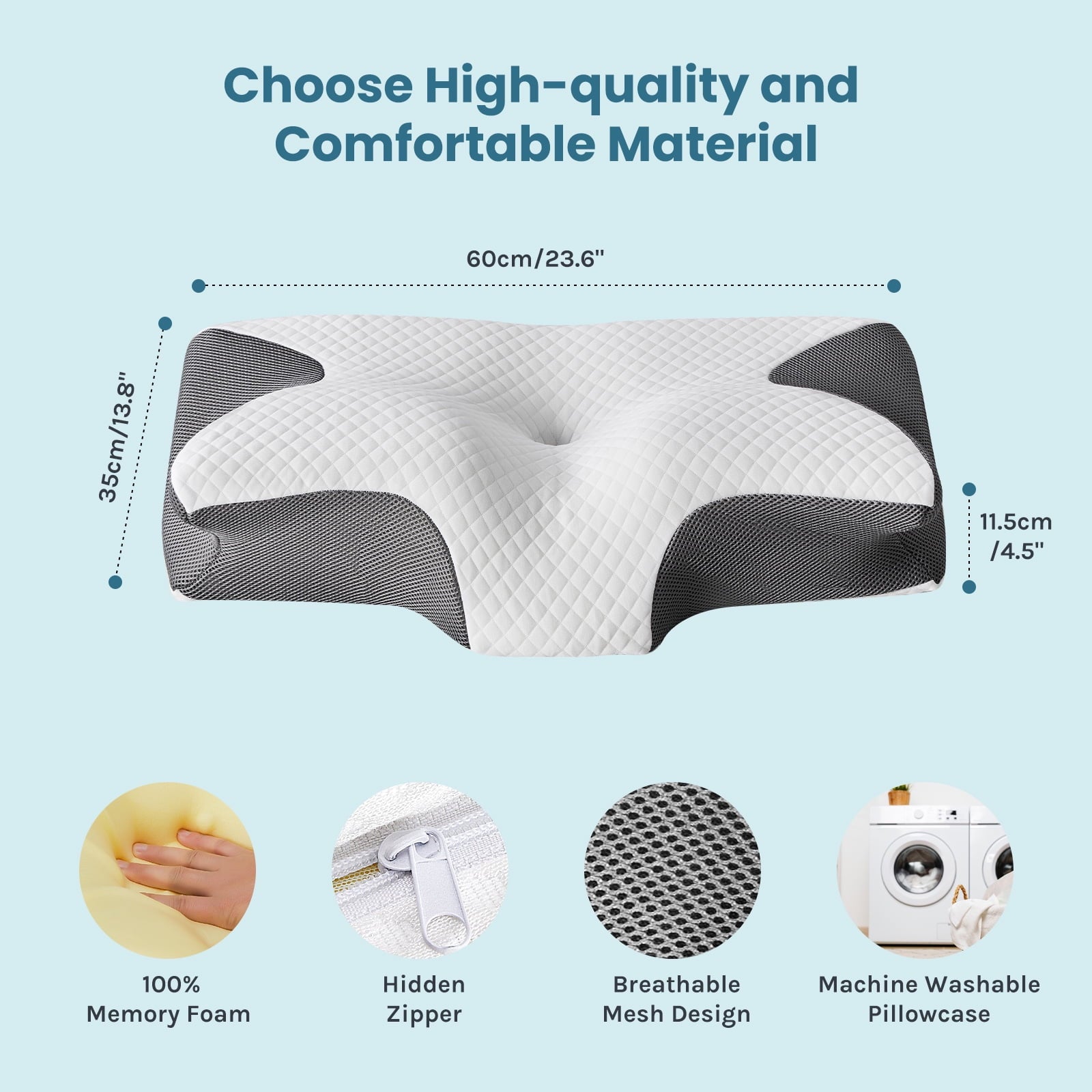 Cervical Pillow for Pain Relief, Ergonomic Side Sleeper Pillow for Orthopedic Contour Support for Bed Sleeping, Memor... - Image 4