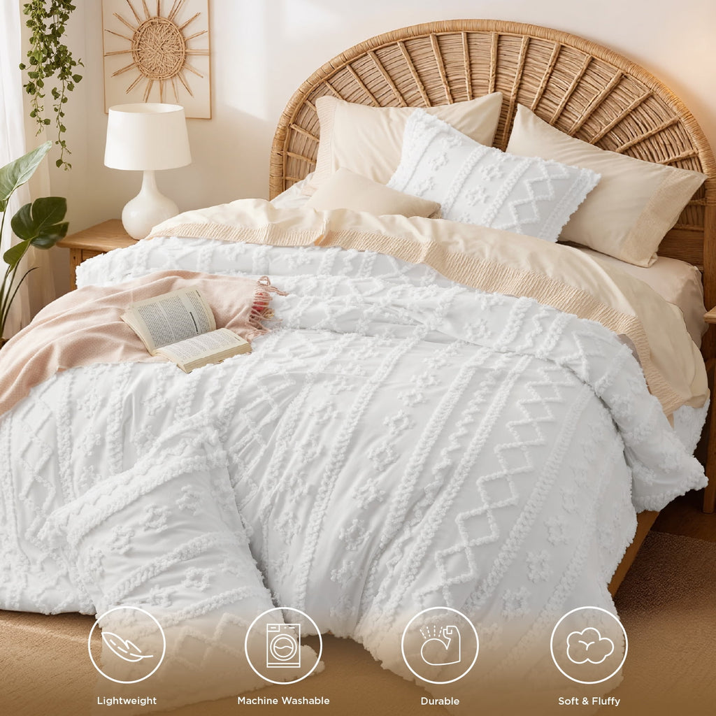 Tufted Boho Comforter Set, 2 Pieces Farmhouse Shabby Chic Embroidery Bed Set, Soft Jacquard Comforter for All Seasons... - Image 6