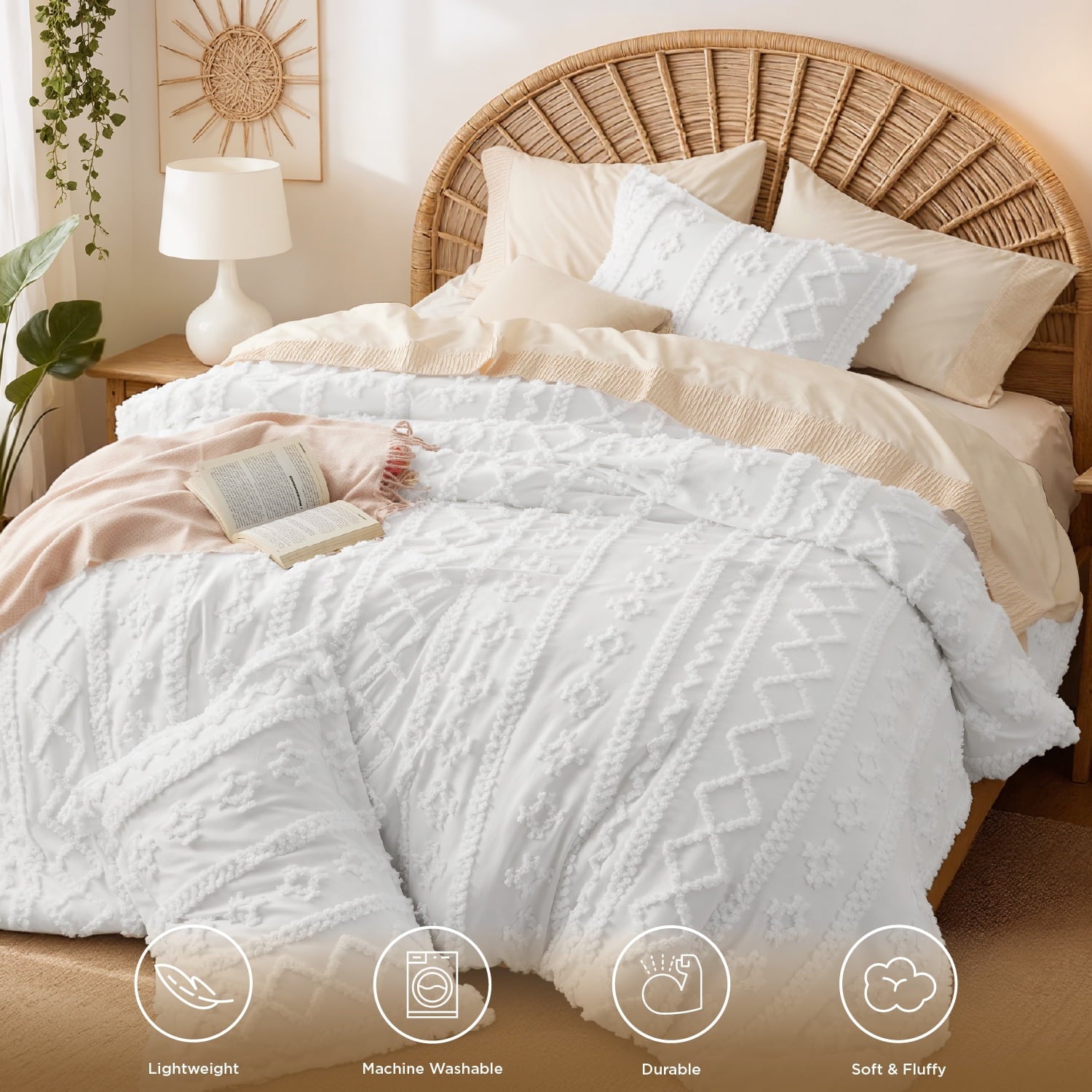 Tufted Boho Comforter Set, 2 Pieces Farmhouse Shabby Chic Embroidery Bed Set, Soft Jacquard Comforter for All Seasons... - Image 6