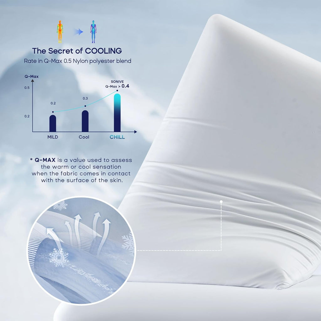 Sonive Ultra Thin Cooling Memory Foam Pillows, Summer Bed Pillows for Back, Stomach or Side Sleepers, Flat Pillow with Washable Cover, Premi - Image 6
