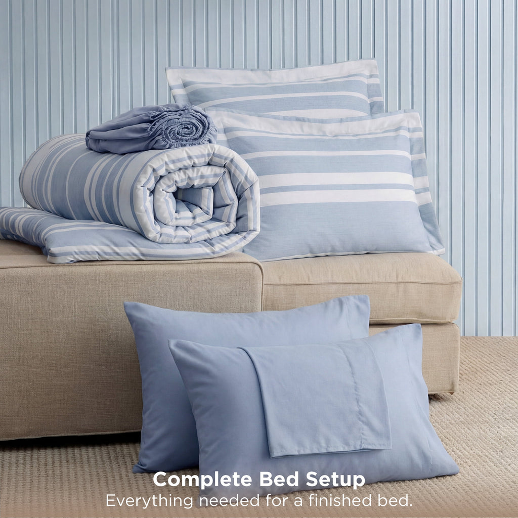 Queen Comforter Set Blue, Bed in a Bag Queen Size Bedding 7-Pieces, Striped Bedding Set for All Seasons - Image 3