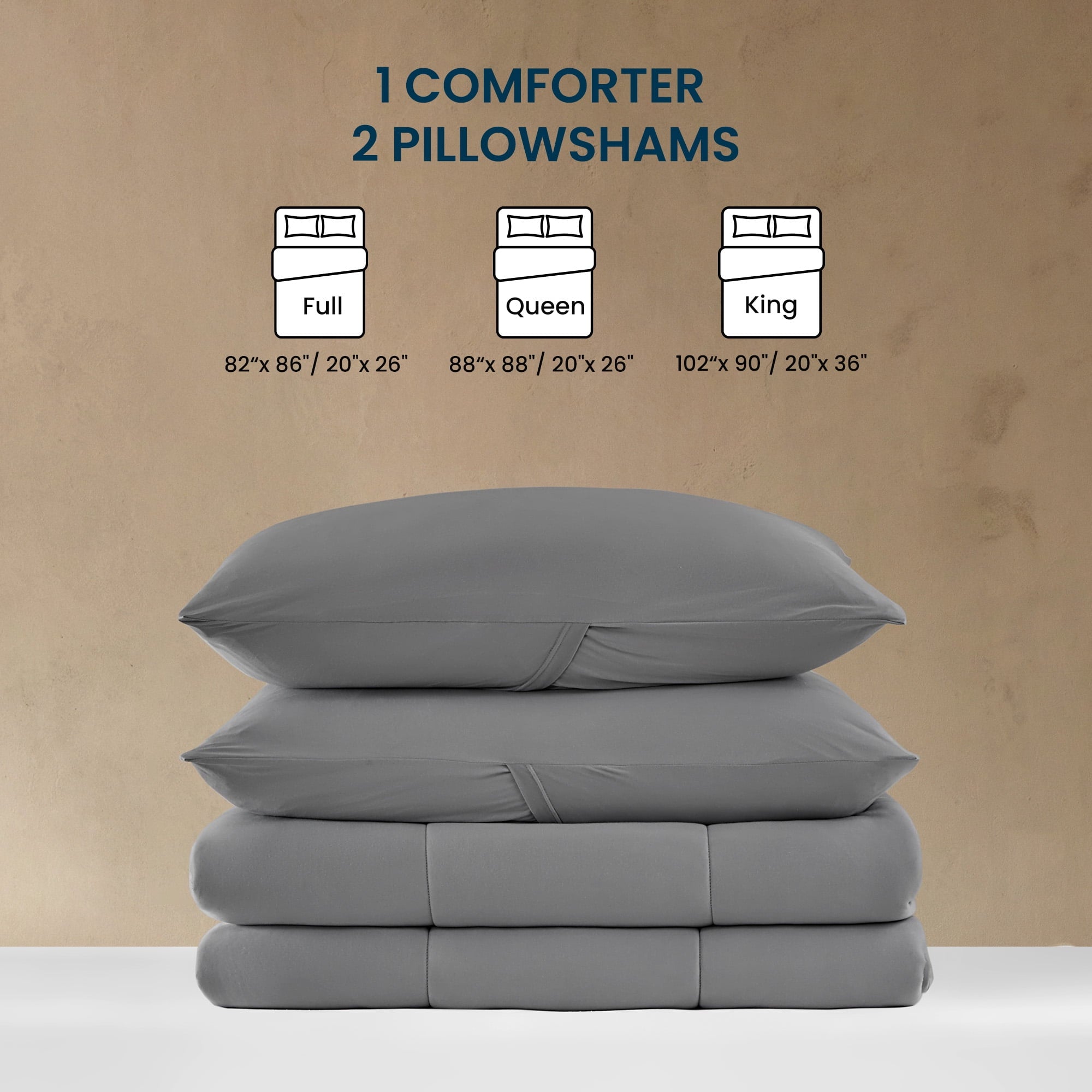 Sleep Zone 3 Pieces Jersey Knit Bedding Sets with 1 Comforter and 2 Pillow Shams, Soft and Breathable Comforter Set with Women, Men, Adults, - Image 2