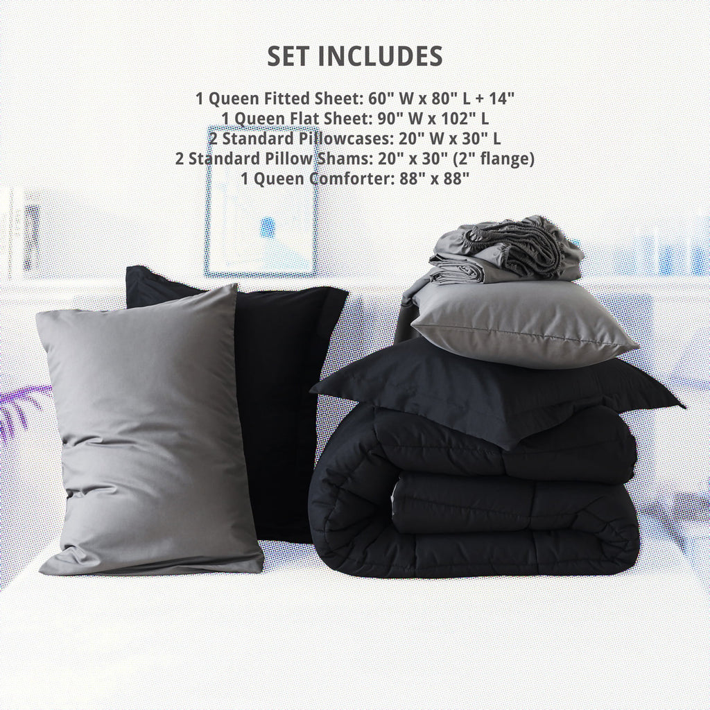 Queen Size 7 Piece Comforter Set | Bed in a Bag for Unisex Adult | Black/Gray - Image 6