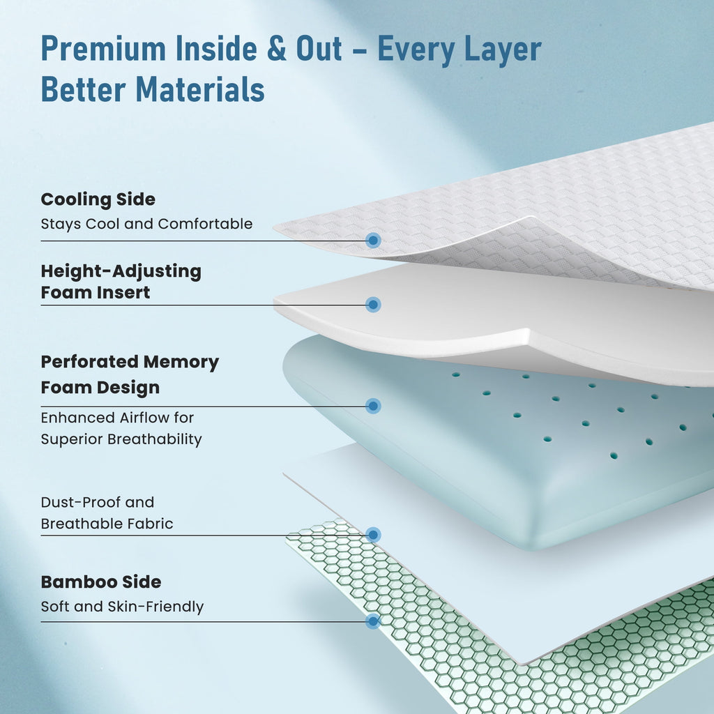Memory Foam Pillow for Bed, Cooling Pillow with Extra Height Pad, Supportive Bed Pillow for Side, Back & Hot Sleepers... - Image 5