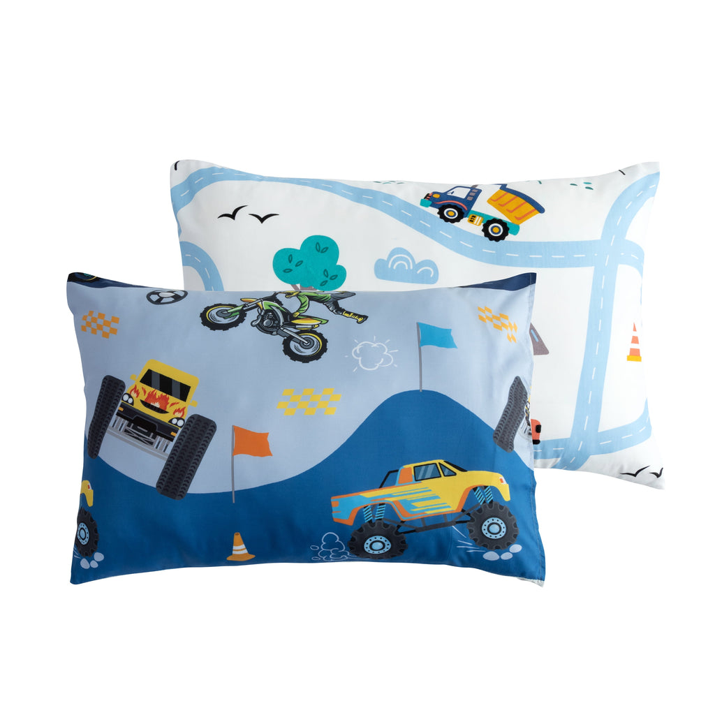 Btargot 3Pcs Reversible Construction Truck Twin Comforter Set for Boys Kids Excavator Vehicle Motorcycle Bedding Set Blue - Image 5