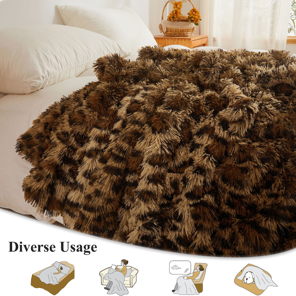 XeGe Luxury Faux Fur Leopard Print Throw, Soft 50x60 Cheetah Print Fluffy Blanket, Shaggy Plush Decorative Couch Throw, Cute Furry Fuzzy Ani - Image 3
