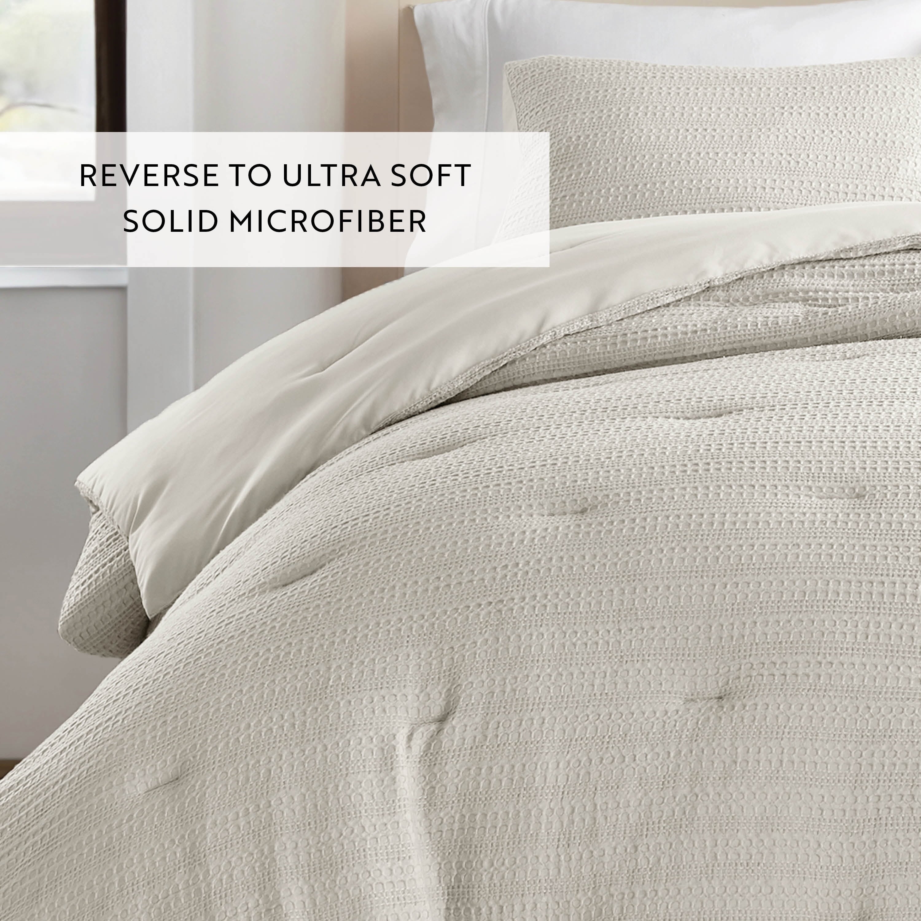Textured Waffle Comforter Set ins Natural Waffle Comforter Bedding Sets, King/Cal King Size Bedding - Image 6