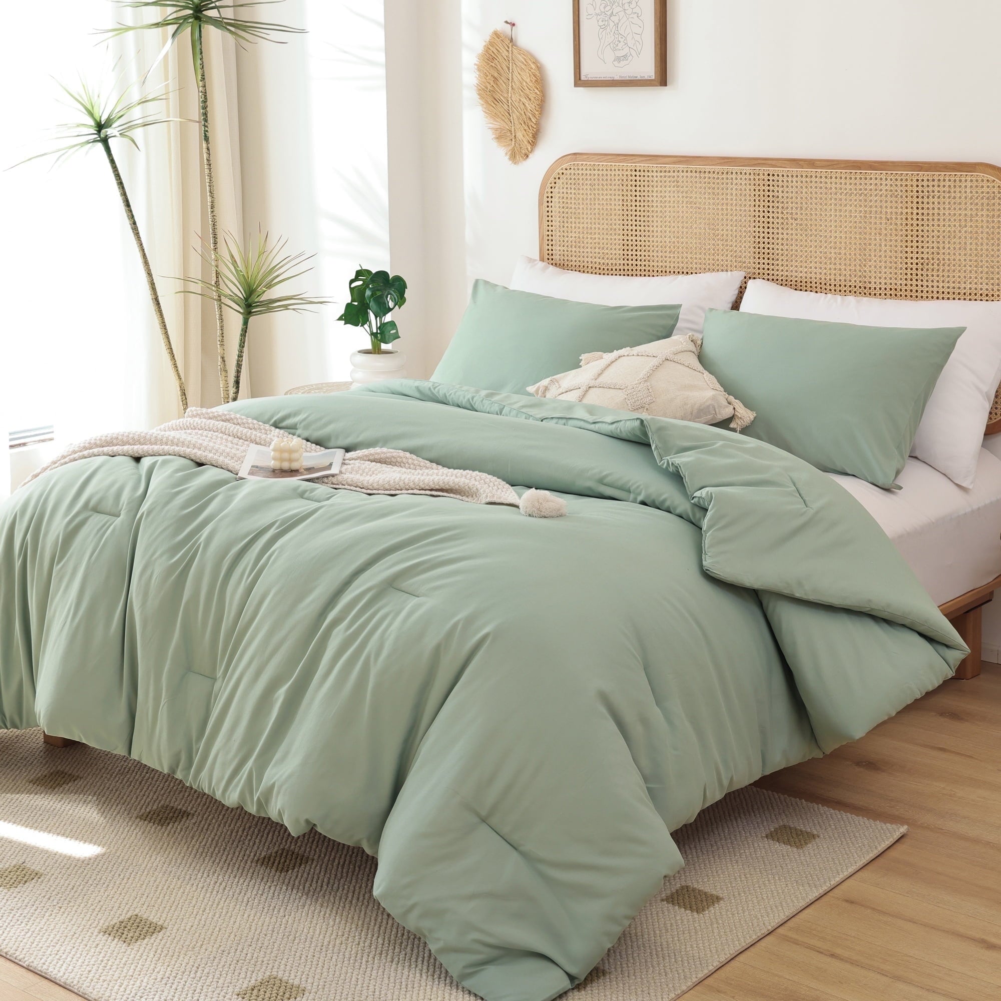 Queen Comforter Set For Adult, 3 Piece Sage Green Comforter Sets & Bedding For All Season - Image 2