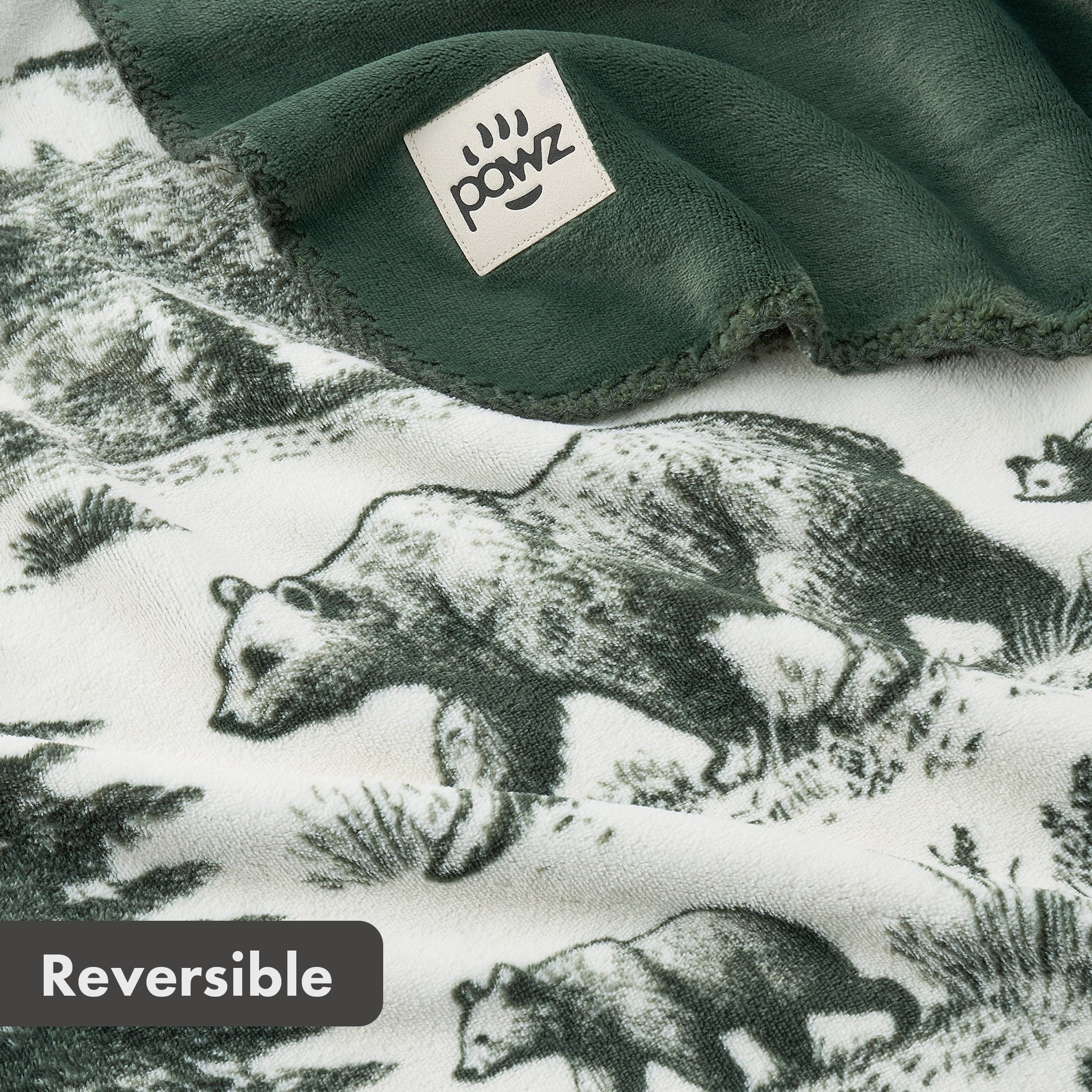 Pawz Plush Oversized Throw Blanket for Couch or Bed, Soft Flannel Fleece, Green Pine Trees, 50"x72" - Image 2