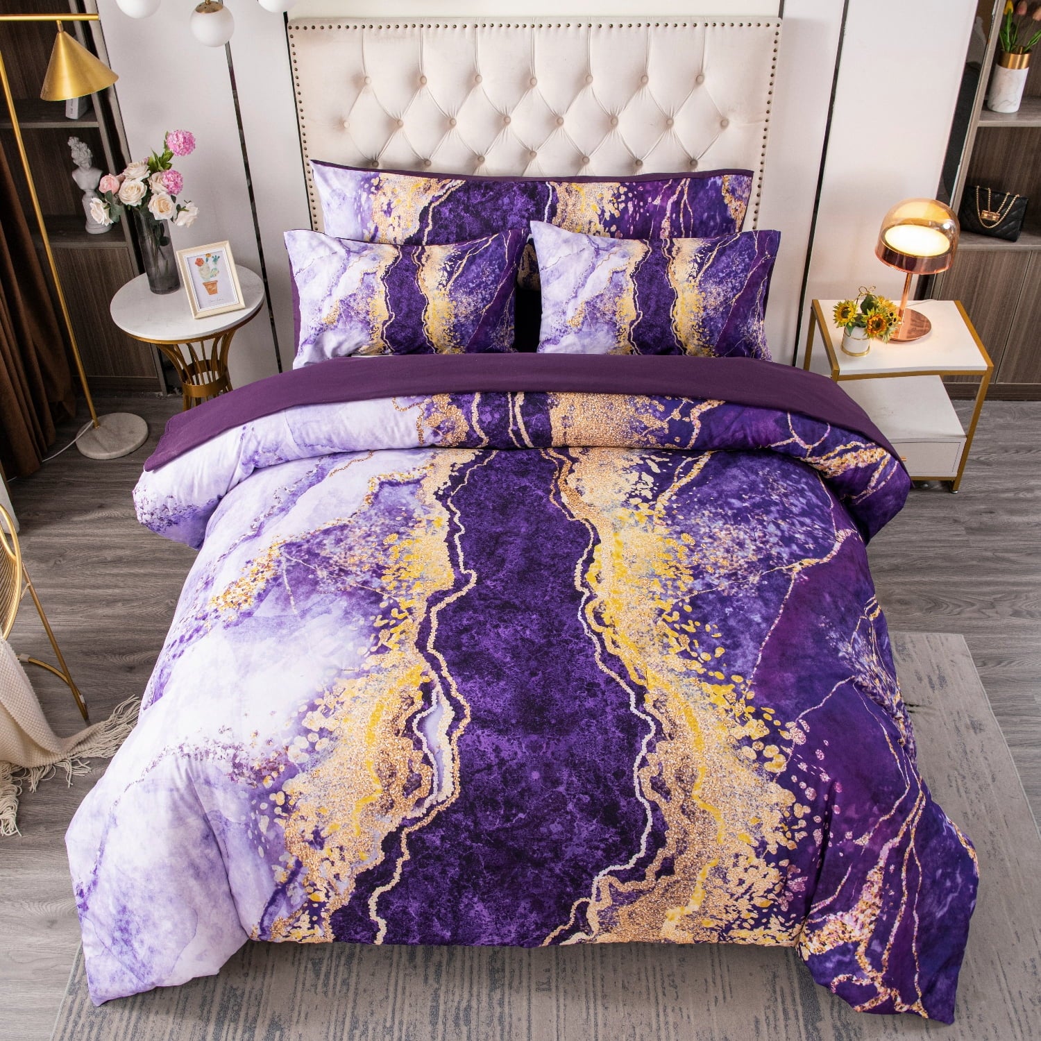 PERFEMET 6 Pieces Queen Size Comforter Set Purple,Watercolor Marble Colorful Purple Bedding,Ultra Soft Purple Bed Set with Comforter and She - Image 2