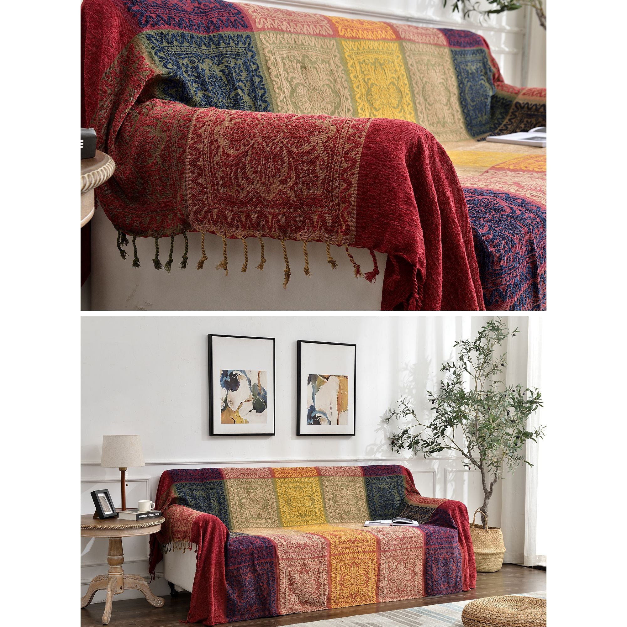 75x60 Inch Machine Wash Boho Tribal Throws Blankets Colorful Bohemian Hippie Chenille Throw Covers Couch Furniture So... - Image 3