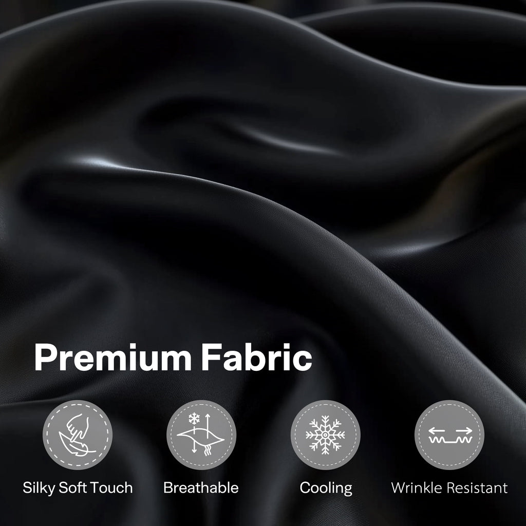 Queen Silk Black Bed Sheet Set,4 Pieces 1800 Microfiber 2 Pillowcase 20"x30" - Image 3