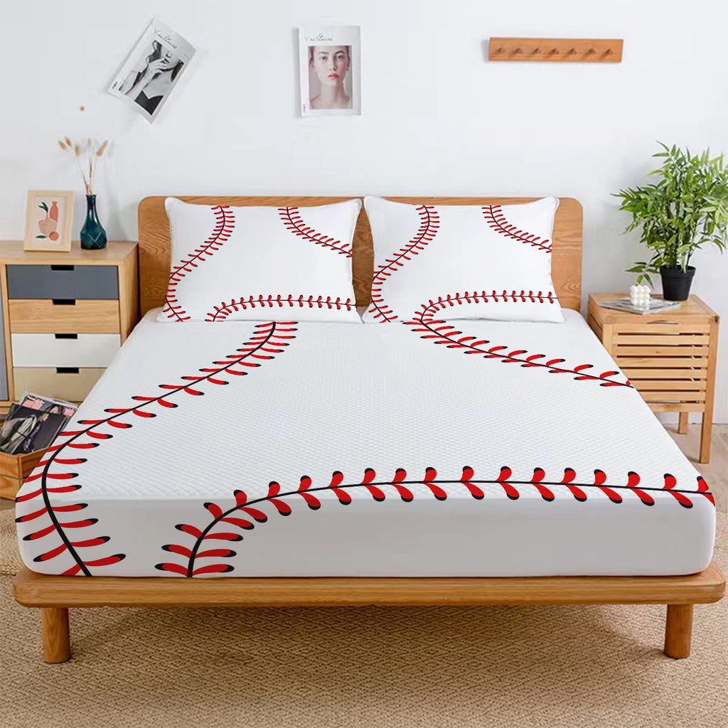 WASFDN Baseball Sheet Set Sports Theme Bedding Set for Kids 3D Baseball Pattern Bed Sheets Baseball Games Bed Sheet Set Room Decor,Full Size - Image 3
