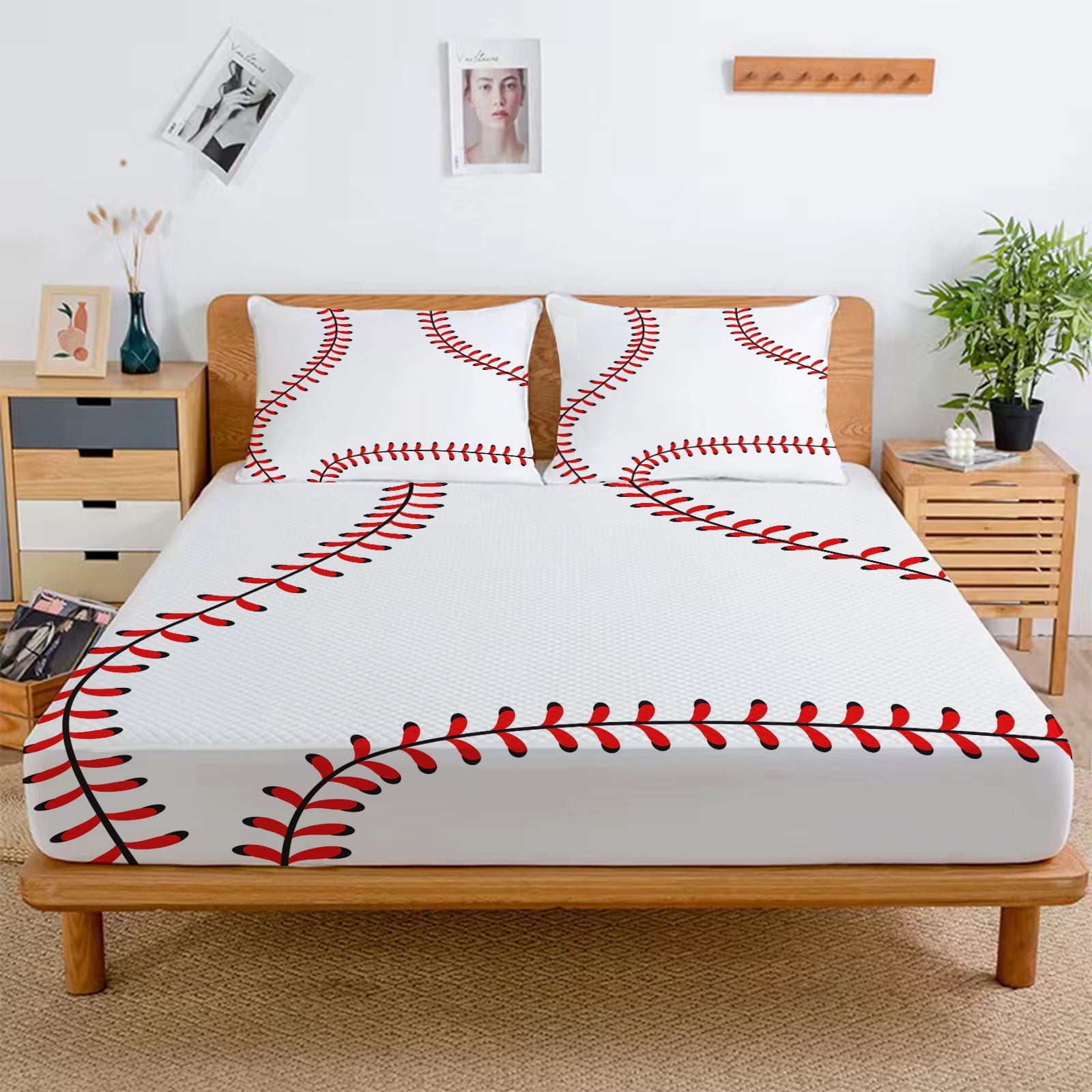 WASFDN Baseball Sheet Set Sports Theme Bedding Set for Kids 3D Baseball Pattern Bed Sheets Baseball Games Bed Sheet Set Room Decor,Full Size - Image 3